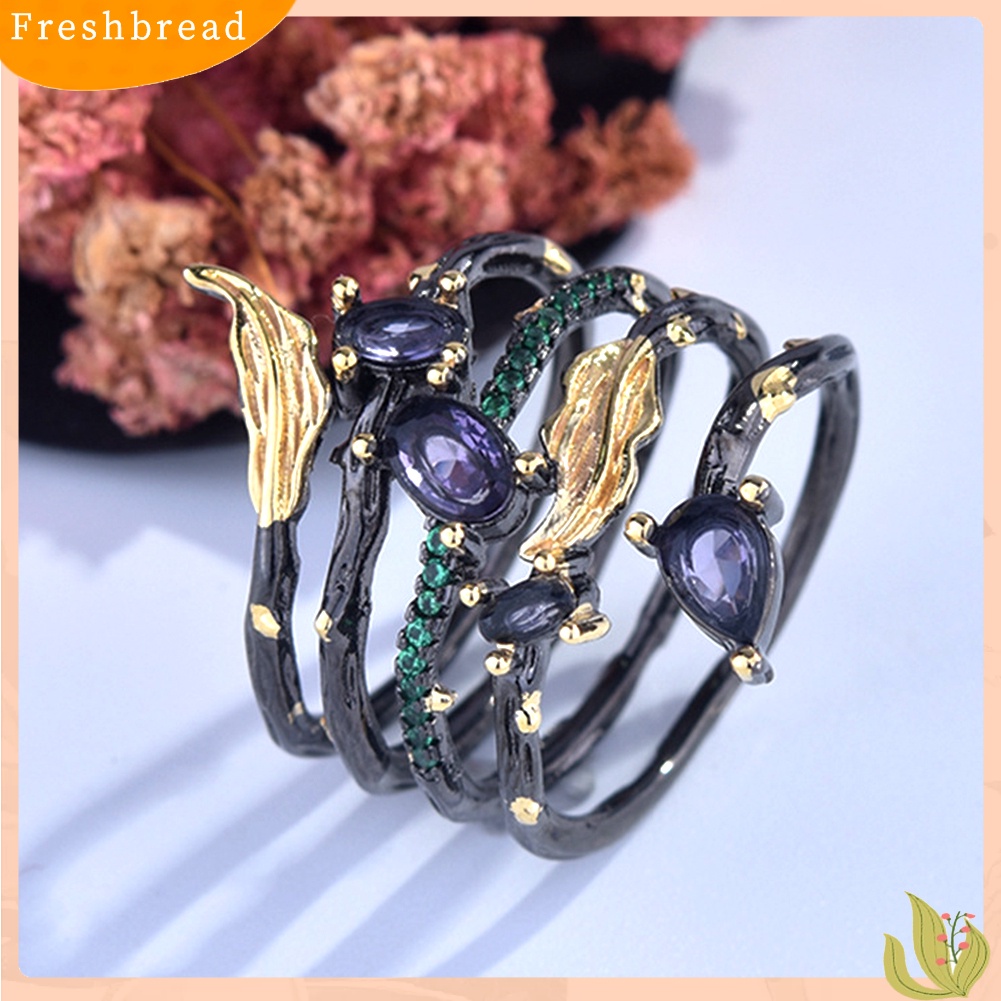 &lt; Freshbread &gt; Fashion Daun Bulu Berlian Imitasi Permata Imitasi Wanita Jari Cincin Pesta Perjamuan Perhiasan