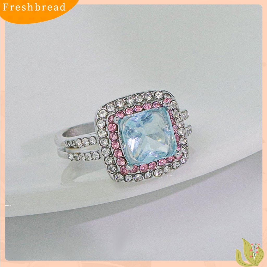 &lt; Freshbread &gt; Wanita Cincin Persegi Cubic Zirconia Perhiasan Berlian Imitasi Bersinar Cincin Jari Untuk Pernikahan