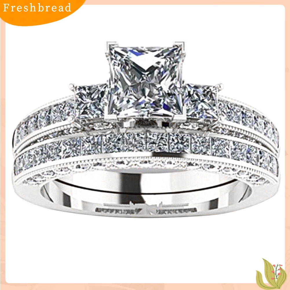 &lt; Freshbread &gt; 2Pcs/Set Wanita Pertunangan Pernikahan Putri Potong Berlian Imitasi Bertatahkan Cincin Susun