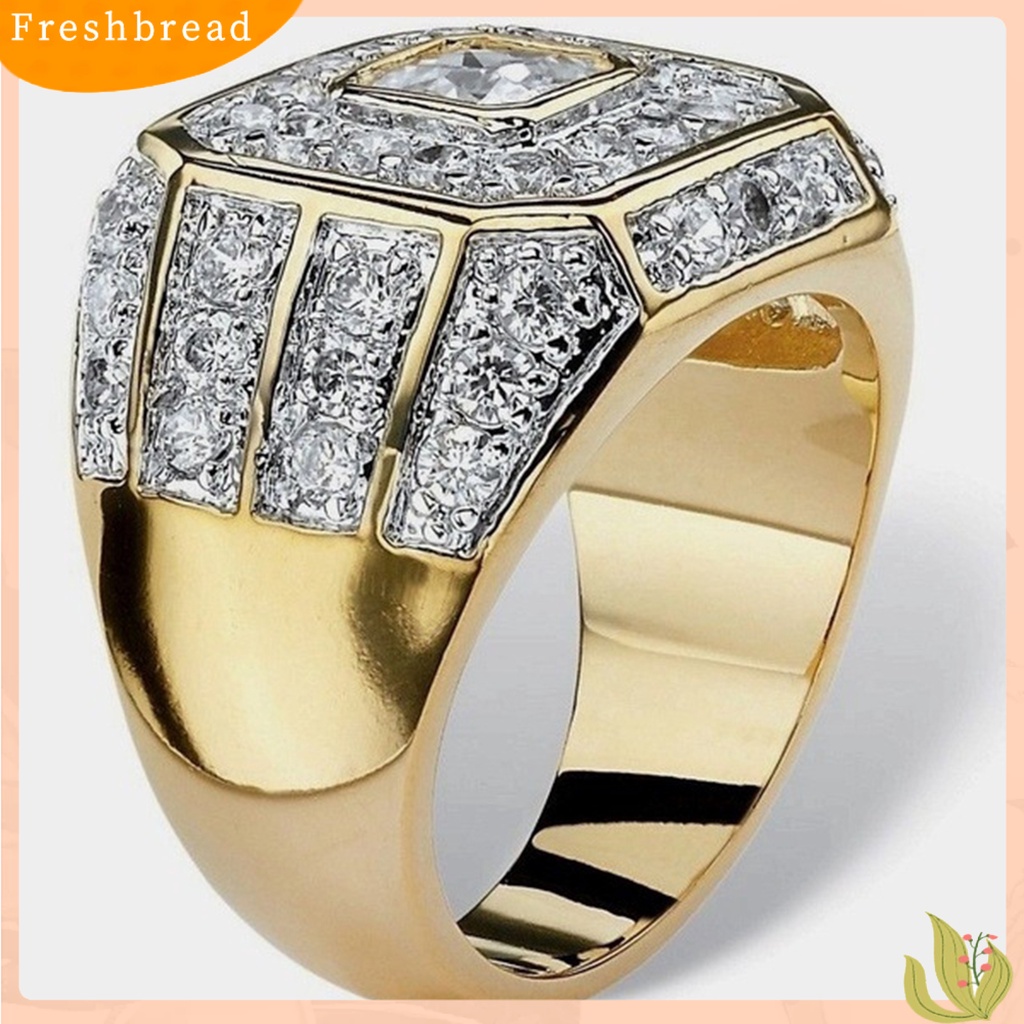 &lt; Freshbread &gt; Pria Cincin Cubic Zirconia Hip Hop Perhiasan Sparkling Fashion Penampilan Pernikahan Band Ring Untuk Pernikahan