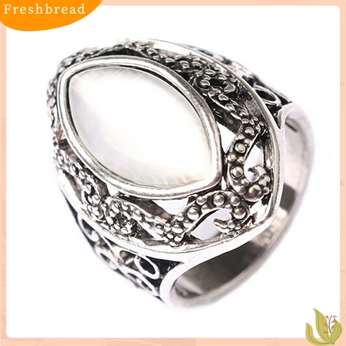 &lt; Freshbread &gt; Wanita Mewah Gaya Royal Berongga Besar Resin Opal Pesta Pernikahan Cincin Perhiasan