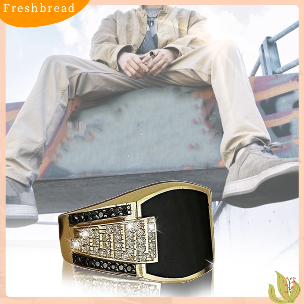 &lt; Freshbread &gt; Cincin Alloy Berlian Hitam Perhiasan Hadiah Alloy Natural Gemstone Wedding Ring Untuk Pesta