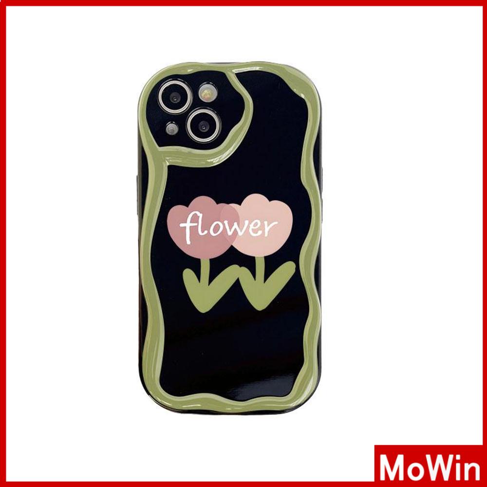 For iPhone 14 Pro Max iPhone Case 3D Curved Edge Wave TPU Airbag Shockproof Camera Cover Glossy Black Flower Compatible with iPhone 13 Pro max 12 Pro Max 11 xr xs max 7Plus 8Plus