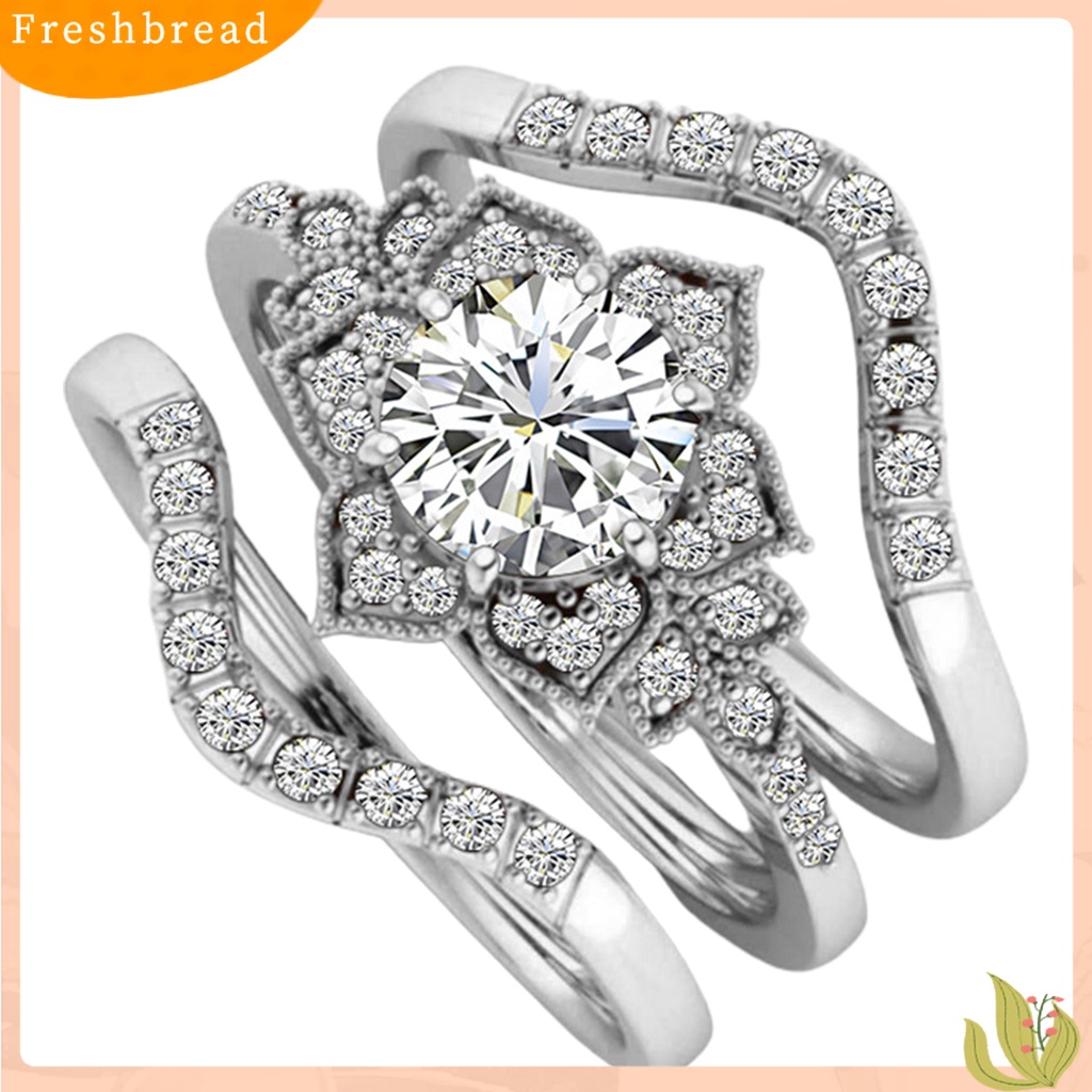 &lt; Freshbread &gt; 3Pcs/Set Cincin Set Bentuk Bunga Perhiasan Indah Wanita Bridal Engagement Ring Untuk Pacaran