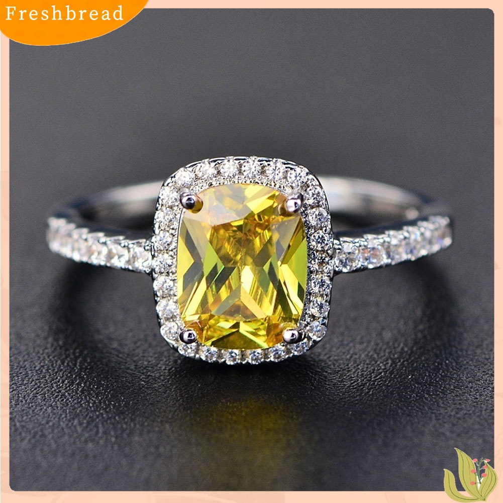 &lt; Freshbread &gt; Bergaya Persegi Faux Gemstone Berlian Imitasi Bertatahkan Cincin Pertunangan Lamaran Band