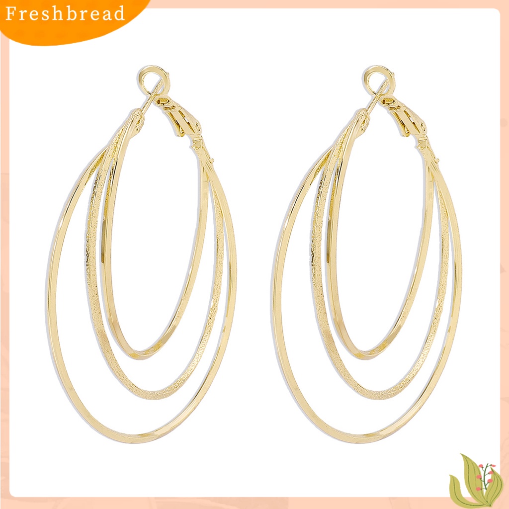 &lt; Freshbread &gt; 1pasang Anting Hoop Berlebihan Lingkaran Besar Multilayer Geometris Halus Dekorasi Hadiah Wanita Triple Ring Drop Earrings Aksesoris Fashion Perjamuan