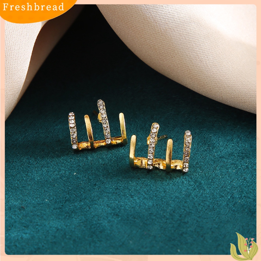 &lt; Freshbread &gt; 1pasang Anting Tusuk 4cakar Berlian Imitasi Perhiasan Berkilau Gaya Korea Ear Studs Untuk Pesta Perjamuan Pernikahan