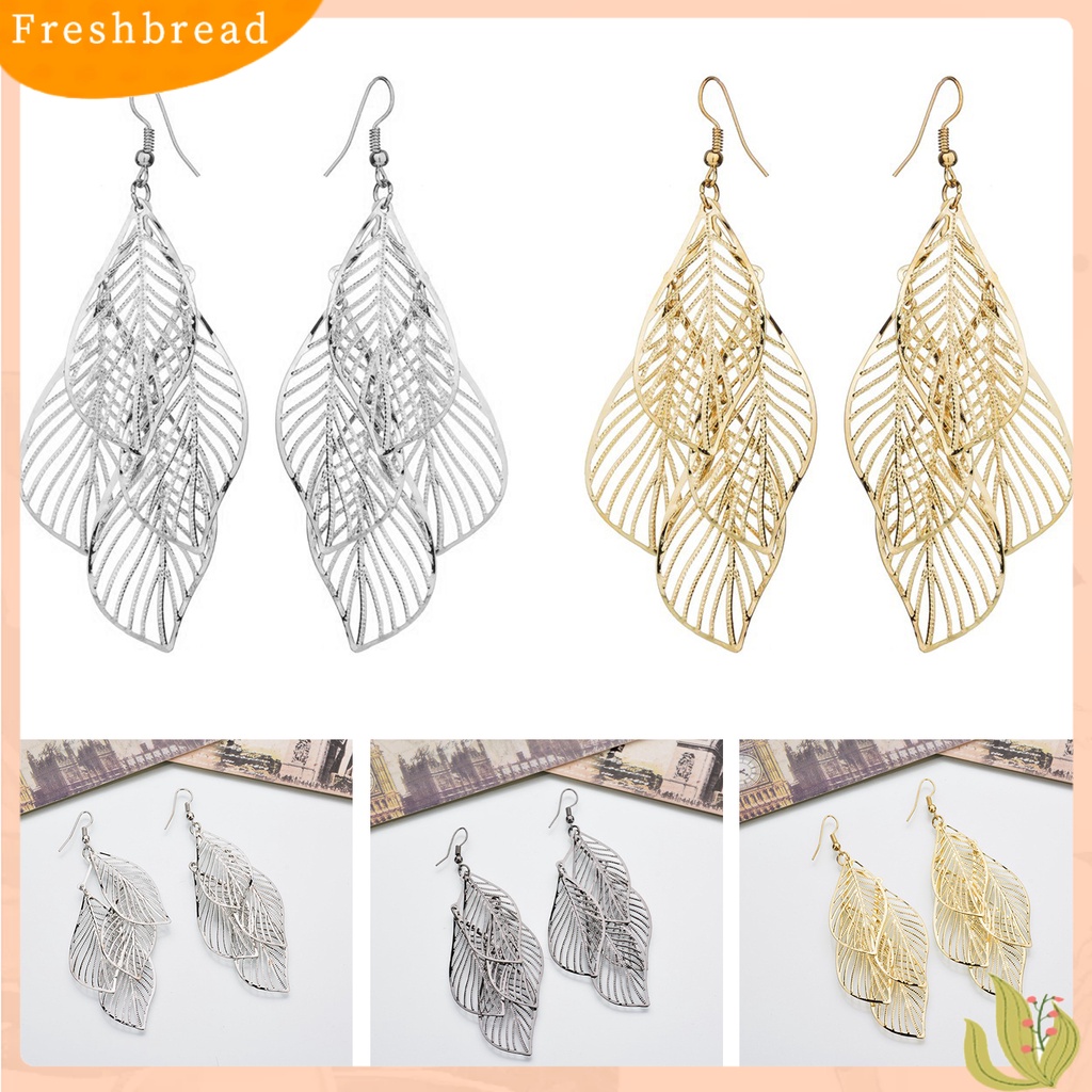 &lt; Freshbread &gt; 1pasang Lady Menjuntai Anting Stainless Indah Curled Tepi Berongga Keluar Bentuk Daun Anting Gantung Perhiasan Perempuan