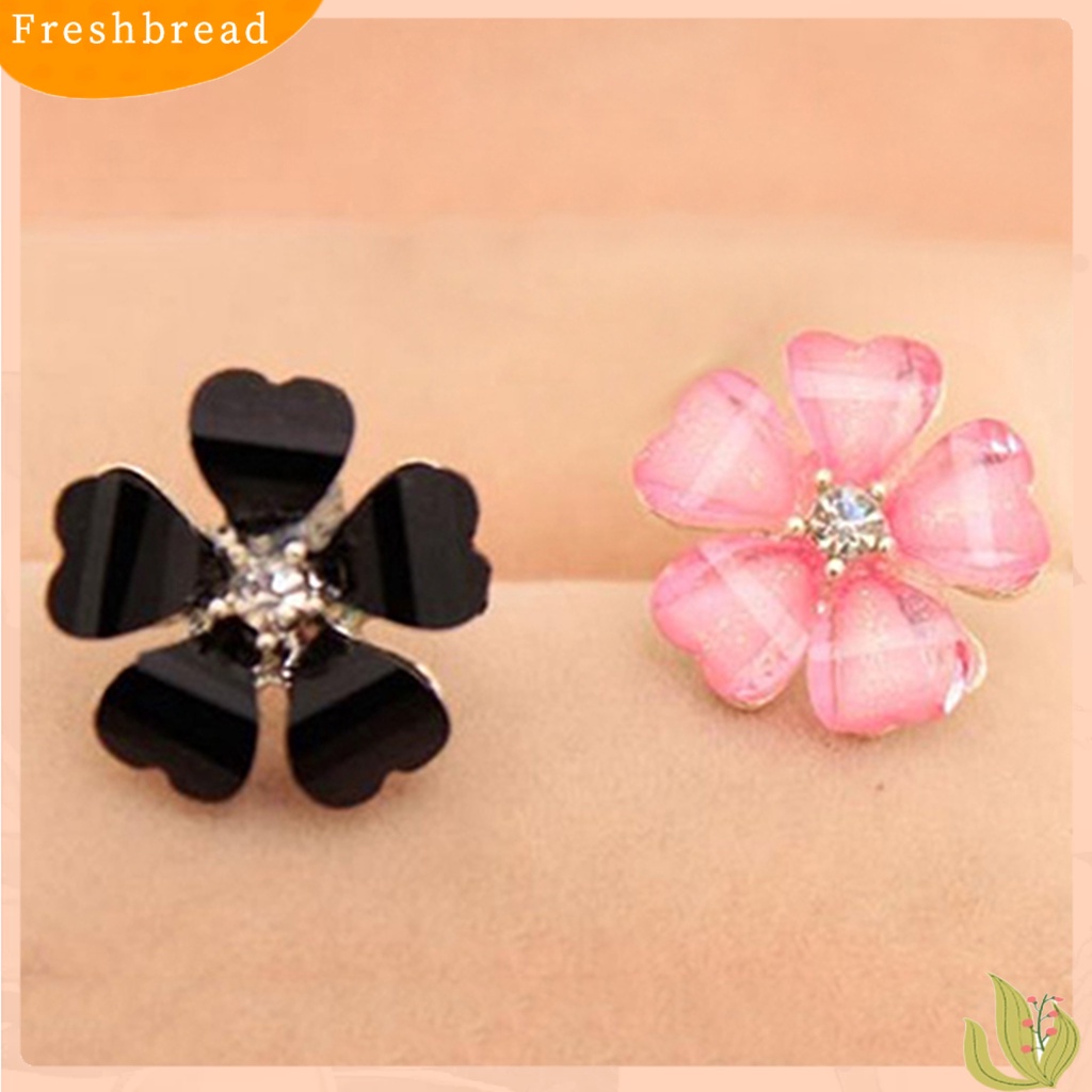 &lt; Freshbread &gt; Ear Stud Kelopak Berlian Imitasi Motif Bunga Bahan Alloy Indah Berkilau Anting Untuk Wanita