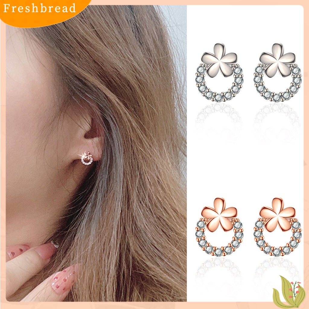 &lt; Freshbread &gt; 1pasang Ear Studs Round Ring Elegan Mini Hadiah Fashion Perhiasan Sparkling Cubic Zirconia Plum Blossom Women Earrings Untuk Harian