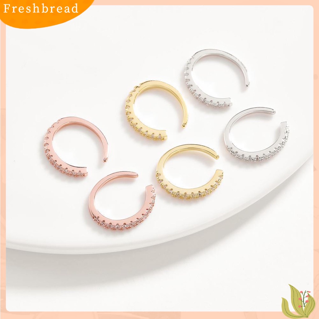 &lt; Freshbread &gt; 1pasang Anting SILVERHOO Bentuk Bulat Aksesoris Telinga Sederhana Pembukaan Lingkaran Cubic Zirconia Earrings Untuk Teman