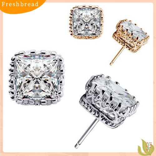 &lt; Freshbread &gt; Wanita Pernikahan Pesta Cocktail Mahkota Persegi Berongga Cubic Zirconia Anting Perhiasan