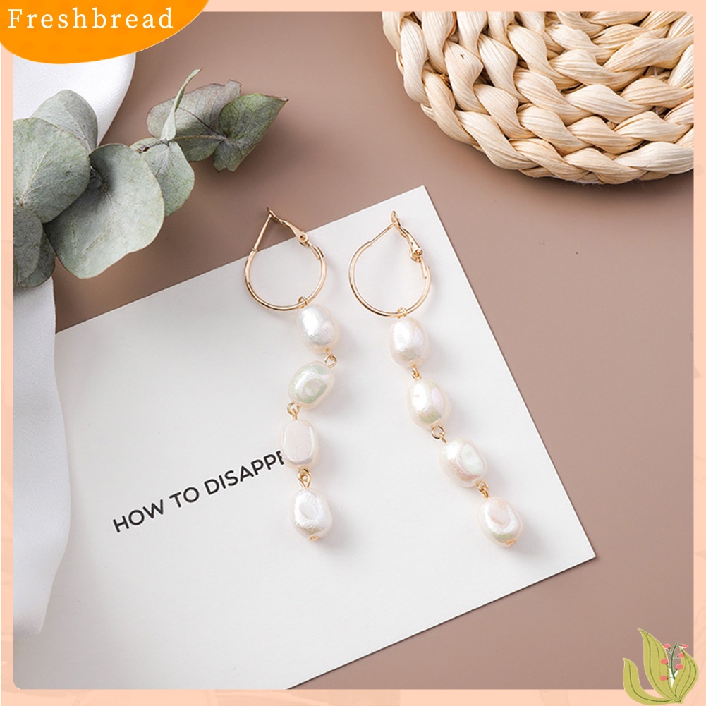 &lt; Freshbread &gt; Vintage Wanita Faux Pearl Shell Geometris Menjuntai Drop Anting Pesta Perhiasan Hadiah