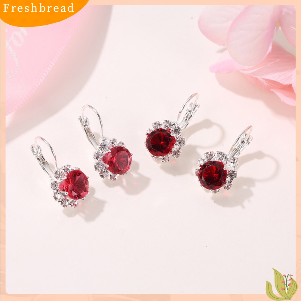 &lt; Freshbread &gt; Wanita Bergaya Bentuk Bulat Bunga Kristal Imitasi Cubic Zirconia Stud Earrings Hadiah