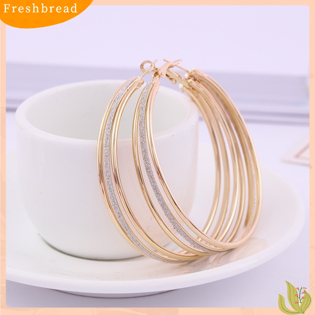 &lt; Freshbread &gt; Wanita Fashion Frosted Multilayer Bulat Lingkaran Menjuntai Anting Pesta Perhiasan Hadiah