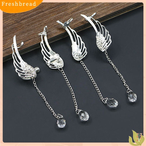 &lt; Freshbread &gt; Elegan Berongga Sayap Malaikat Teardrop Menjuntai Ear Cuff Non Piercing Stud Earrings