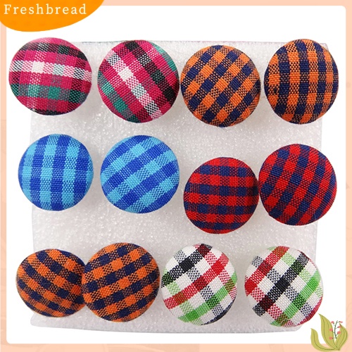 &lt; Freshbread &gt; 6pasang Kancing Kain Warna-Warni Vintage Pin Plastik Ear Studs Earrings Jewelry