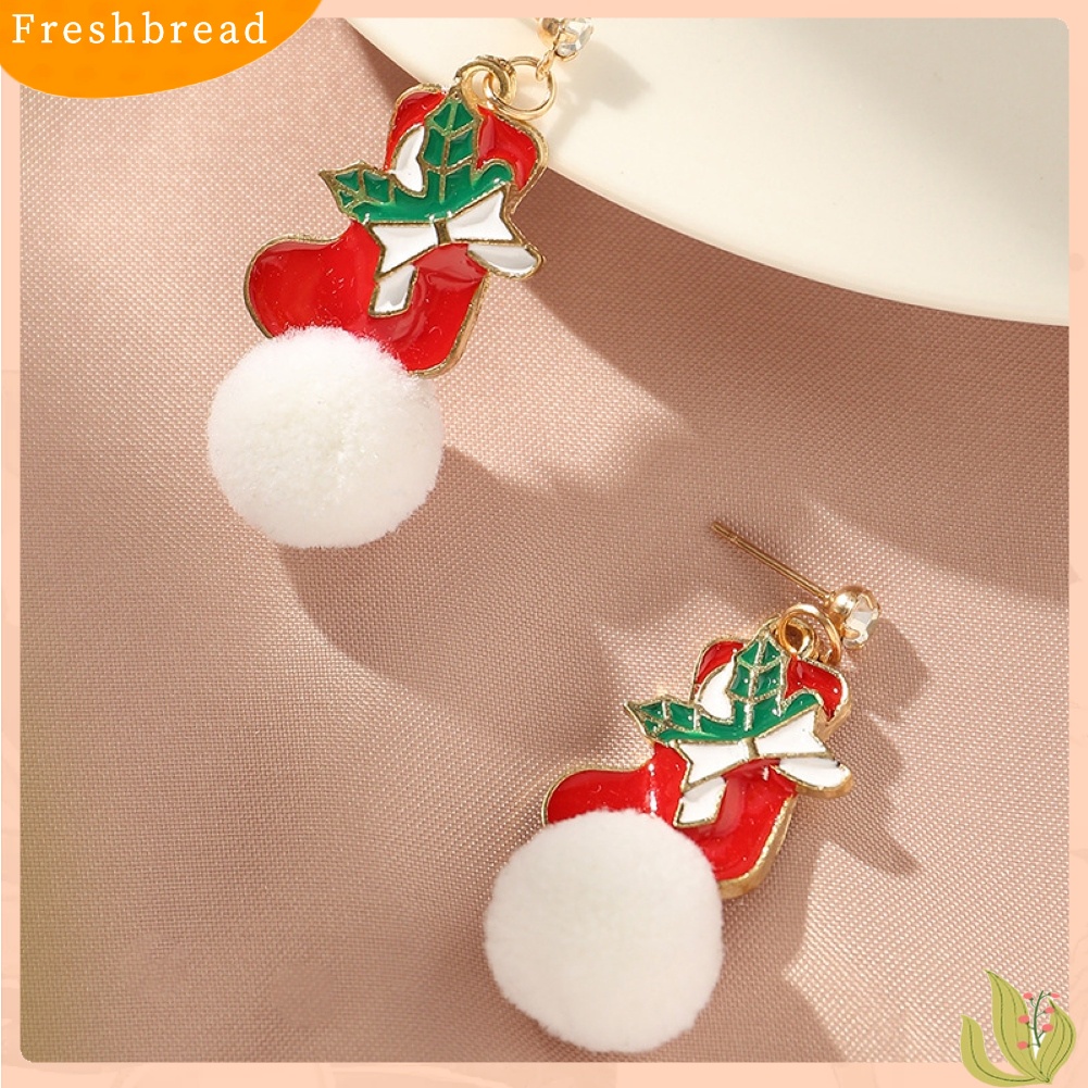 &lt; Freshbread &gt; Wanita Bergaya Bola Bulu Ear Stud Santa Claus Snowflake Eardrop Anting Kait