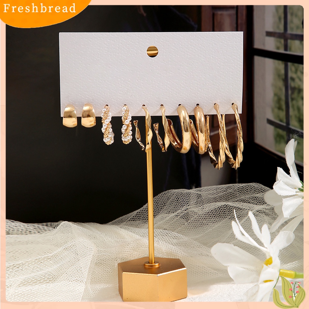 &lt; Freshbread &gt; 6pasang Anting Hoop Mutiara Imitasi Bentuk C Vintage Twist Drop Earrings Untuk Pesta Perjamuan Pernikahan Prom