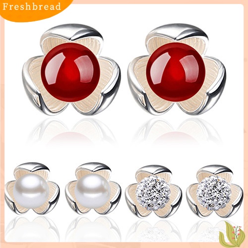 &lt; Freshbread &gt; Bunga925 Sterling Silver Ear Studs Berlian Imitasi Bola Anting Perhiasan Pernikahan