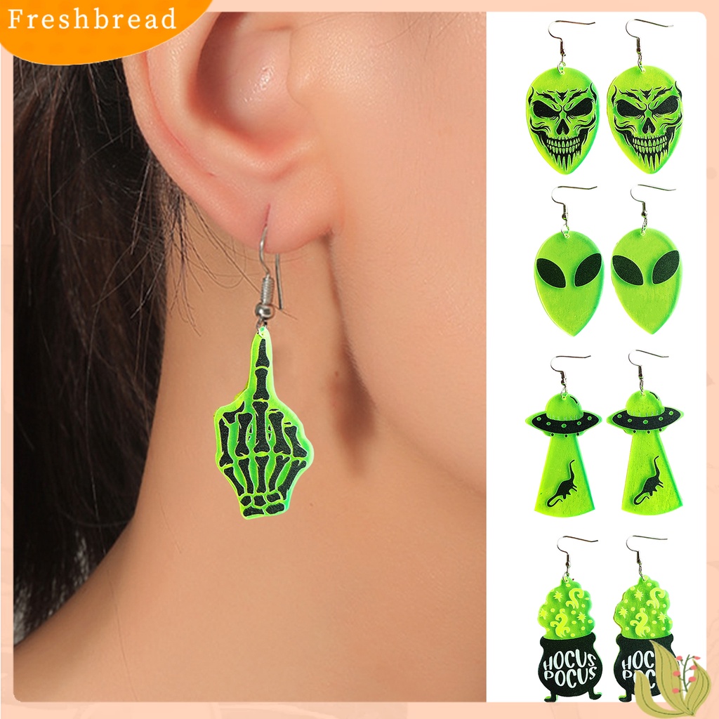 &lt; Freshbread &gt; 1pasang Anting Halloween Neon Meriah Geometris Pesta Halloween Tengkorak Mengerikan UFO Penyihir Drop Anting Berdandan Perhiasan Hadiah Untuk Festival Hantu