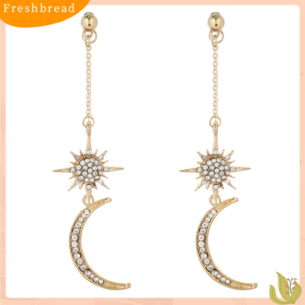 &lt; Freshbread &gt; Fashion Berlian Imitasi Bintang Bulan Sabit Menjuntai Panjang Drop Anting-Anting Wanita Perhiasan