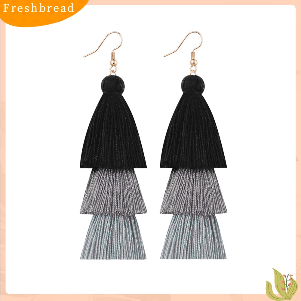 &lt; Freshbread &gt; Bohemian Wanita Panjang Rumbai Fringe Multilayer Menjuntai Kait Anting Perhiasan Hadiah