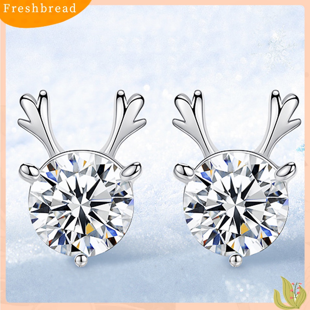 &lt; Freshbread &gt; Cute Elk Deer Berlian Imitasi Bertatahkan Telinga Studs Wanita Perhiasan Pesta Anting Natal