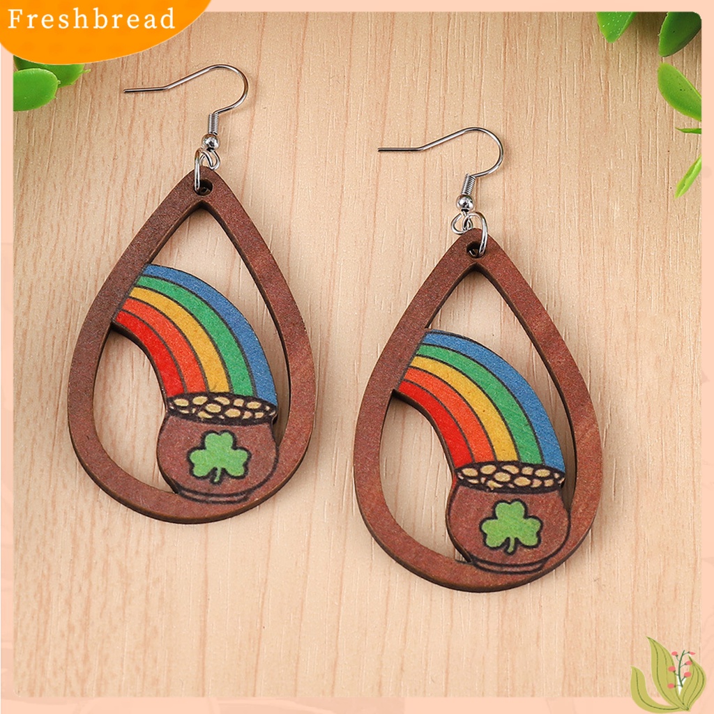 &lt; Freshbread &gt; 1pasang Drop Anting Tindik Bentuk Geometris Liontin Pengerjaan Halus Indah Telinga Dekorasi Perhiasan Fashion St Anting Patricks Day Clovers Green Rainbow