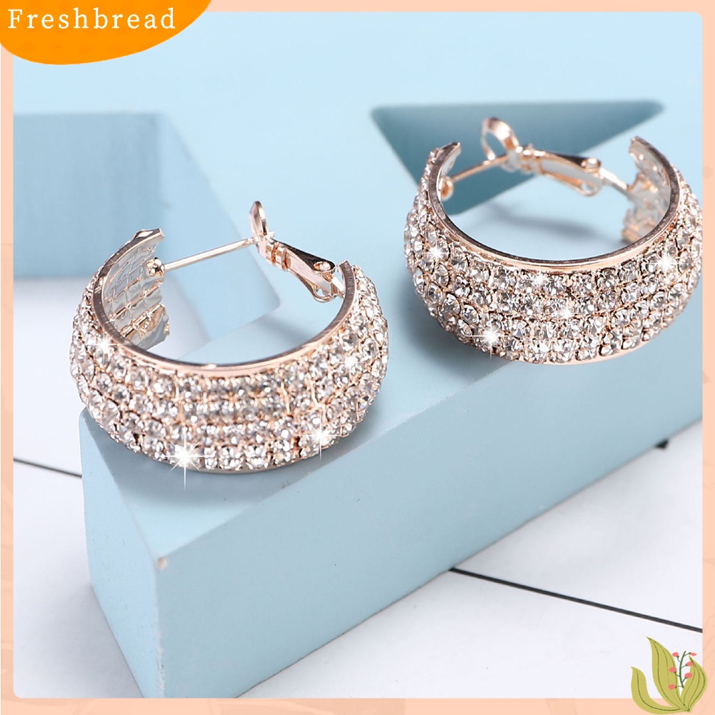 &lt; Freshbread &gt; Mewah Lady Penuh Berlian Imitasi Bertatahkan Lebar Leverback Anting Tindik Perhiasan Hadiah