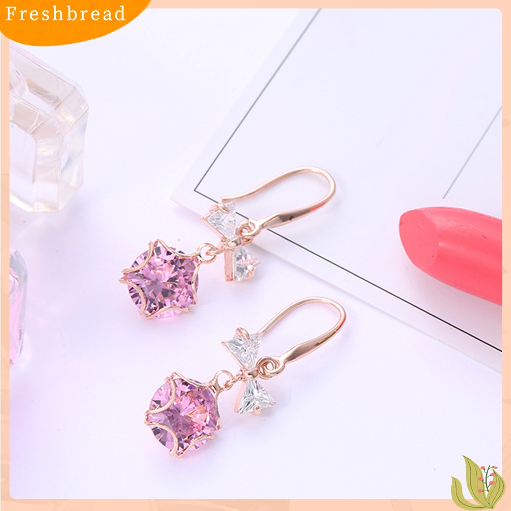 &lt; Freshbread &gt; Fashion Wanita Kupu-Kupu Busur Liontin Cubic Zirconia Anting Kait Menjuntai Panjang