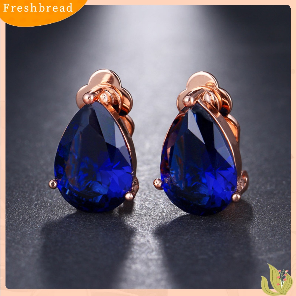 &lt; Freshbread &gt; Fashion Wanita Tetesan Air Cubic Zirconia Klip On Anting Pesta Perhiasan Hadiah