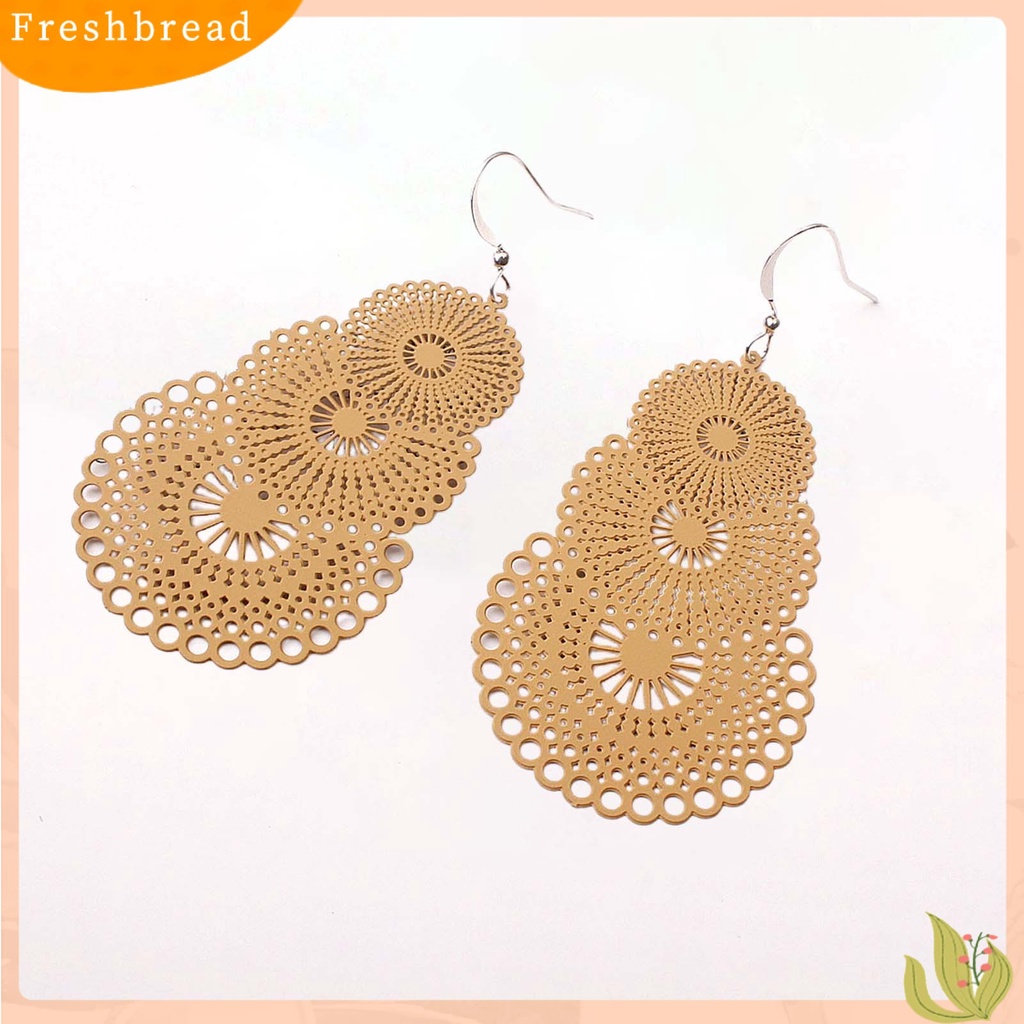 &lt; Freshbread &gt; 1pasang Anting Lady Bulat Hollow Out Liontin Vintage Anting Gantung Untuk Hadiah