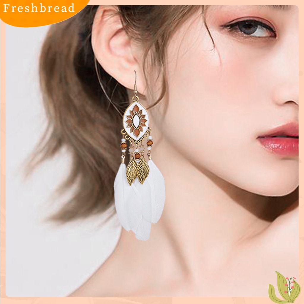 &lt; Freshbread &gt; 1pasang Anting Lady Bulu Sintetis Bohemia Kreatif Jumbai Anting Menjuntai Untuk Pakaian Sehari-Hari