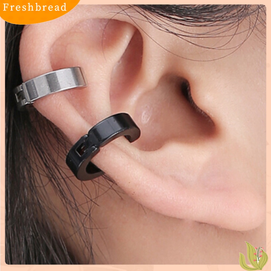 &lt; Freshbread &gt; 1pc Anting Klip Gaya Korea Warna Solid Anti Karat Punk Tahan Lama Hias Lingkaran Bulat Anti-Alergi Tanpa Tindik Lady Huggie Earrings Hadiah