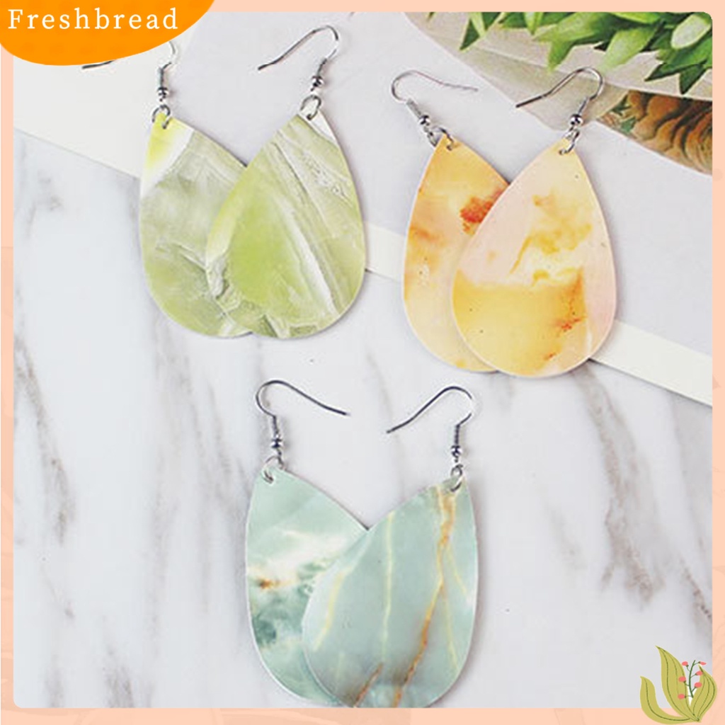 &lt; Freshbread &gt; 1pasang Anting Giwang Eye-catching Simple Halus Semua Cocok Ringan Anting Tekstur Marmer Granit Berbentuk Teardrop Untuk Pakaian Sehari-Hari