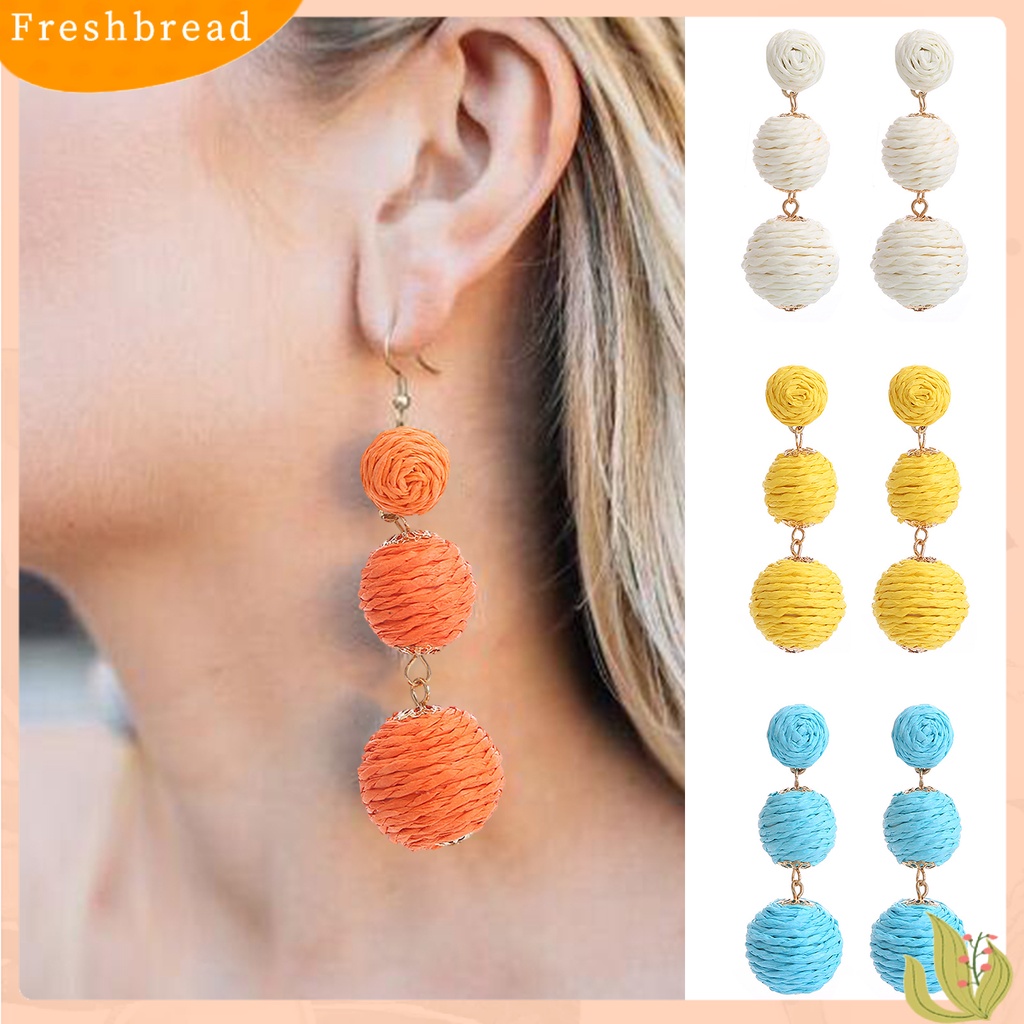 &lt; Freshbread &gt; 1pasang Drop Earrings Gaya Retro Friendly Untuk Kulit All-Match Warna Hidup Rotan Wanita Unik Warna-Warni Bulat Menjuntai Anting-Anting Hadiah Ulang Tahun