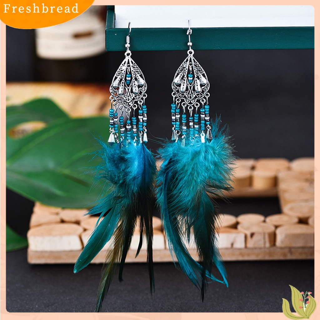 &lt; Freshbread &gt; 1pasang Anting Lady Gaya Bohemia Rumbai Bulu Anting Drop Etnik Untuk Pakaian Sehari-Hari