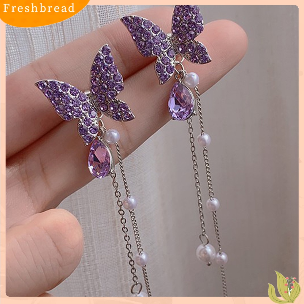 &lt; Freshbread &gt; 1pasang Drop Earrings Retro Panjang Rumbai Liontin Alloy Berlian Imitasi Tertanam Anting Kait Modis Untuk Pesta