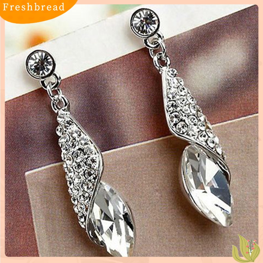 &lt; Freshbread &gt; Fashion Wanita Elegan Berlian Imitasi Mata Teardrop Menjuntai Perak Stud Hook Earrings