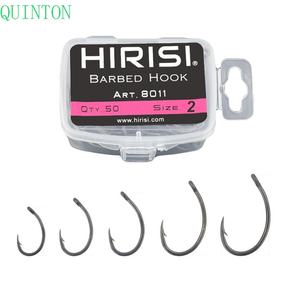 QUINTON Corrosion-resistant Barbed Hooks Durable Carp Fishing Fishing Hooks 8011 with Box Coating High Carbon 50pcs/pack Stainless Steel