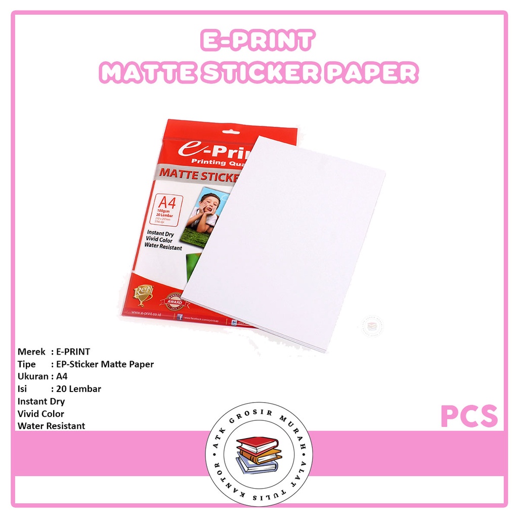 

E-PRINT - Photo Paper Matte Stickers A4 100gsm 20S - Pack