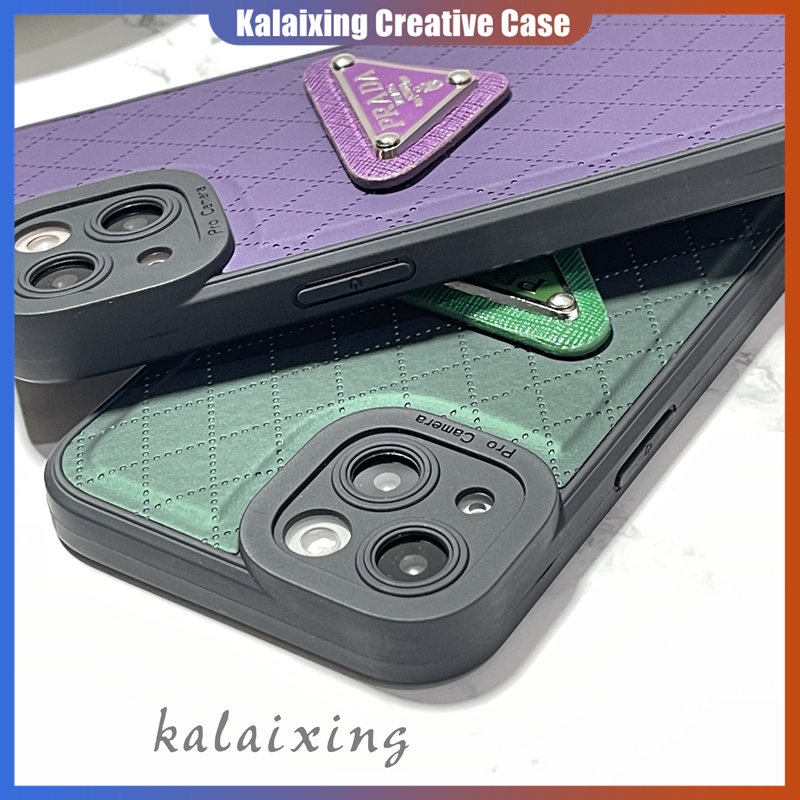Casing Ponsel Bahan Kulit Logo Prada Untuk iPhone 14Plus 14 Pro Max13 12 11 Pro Max X XR Xs Max 7Plus 8Plus Dengan Perlindungan Lensa Soft Case