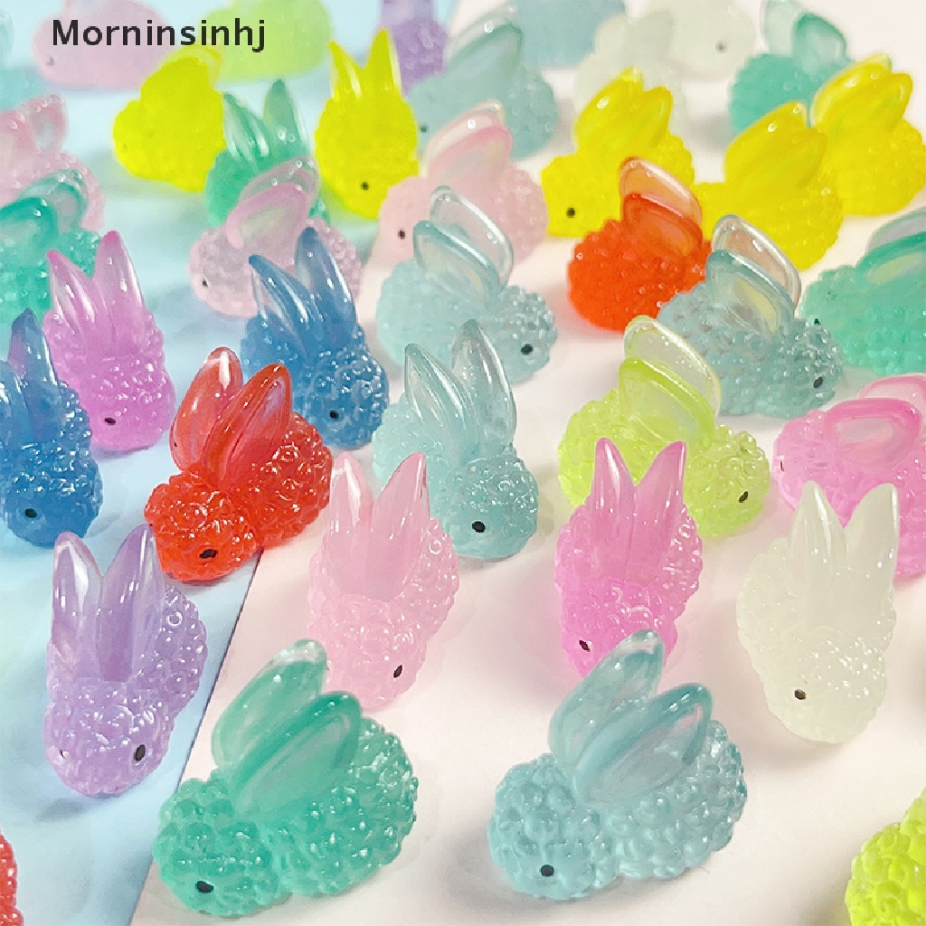 Mornin 10Pcs Warna-Warni Bercahaya Kelinci Dekorasi Kreatif Miniatur Kerajinan Ornamen DIY Resin Aksesoris id