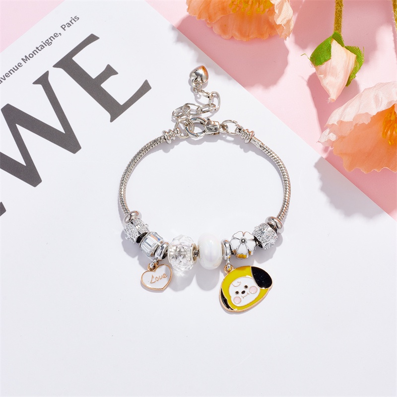 XiaoboACC Fashion Korea Kpop Idol Gambar Kartun Liontin DIY Stainless Steel Terbuka Dapat Disesuaikan Gelang