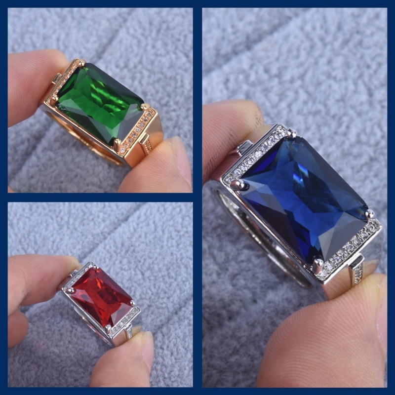 Goldkingdom Aksesoris Perhiasan Fashion Ready Stock Eropa Dan Amerika Bertatahkan Zamrud Turmalin Cincin Berlapis Dengan Emas Putri Cincin Berlian Persegi.