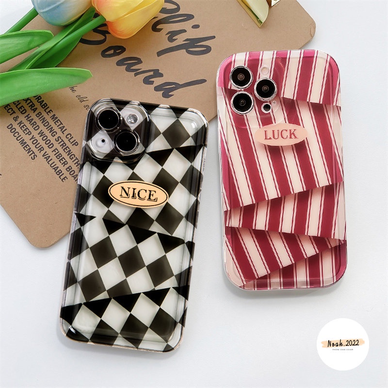 IPHONE Art Stripe Berlian Pola Tidak Teratur Soft Tpu Case Kompatibel Untuk Iphone13 11 14 12 Pro Max 7Plus XR 86s 7 6 Plus XS X Max SE 2020 Pasangan Shockproof Airbag Phone Cover