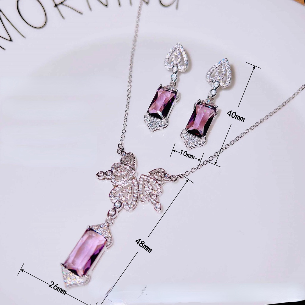 Goldkingdom Aksesoris Perhiasan Fashion Ready Stock Gaoding Jewelry Designer Berlian Ungu Sayap Malaikat Kalung Amethyst Sayap Malaikat Anting