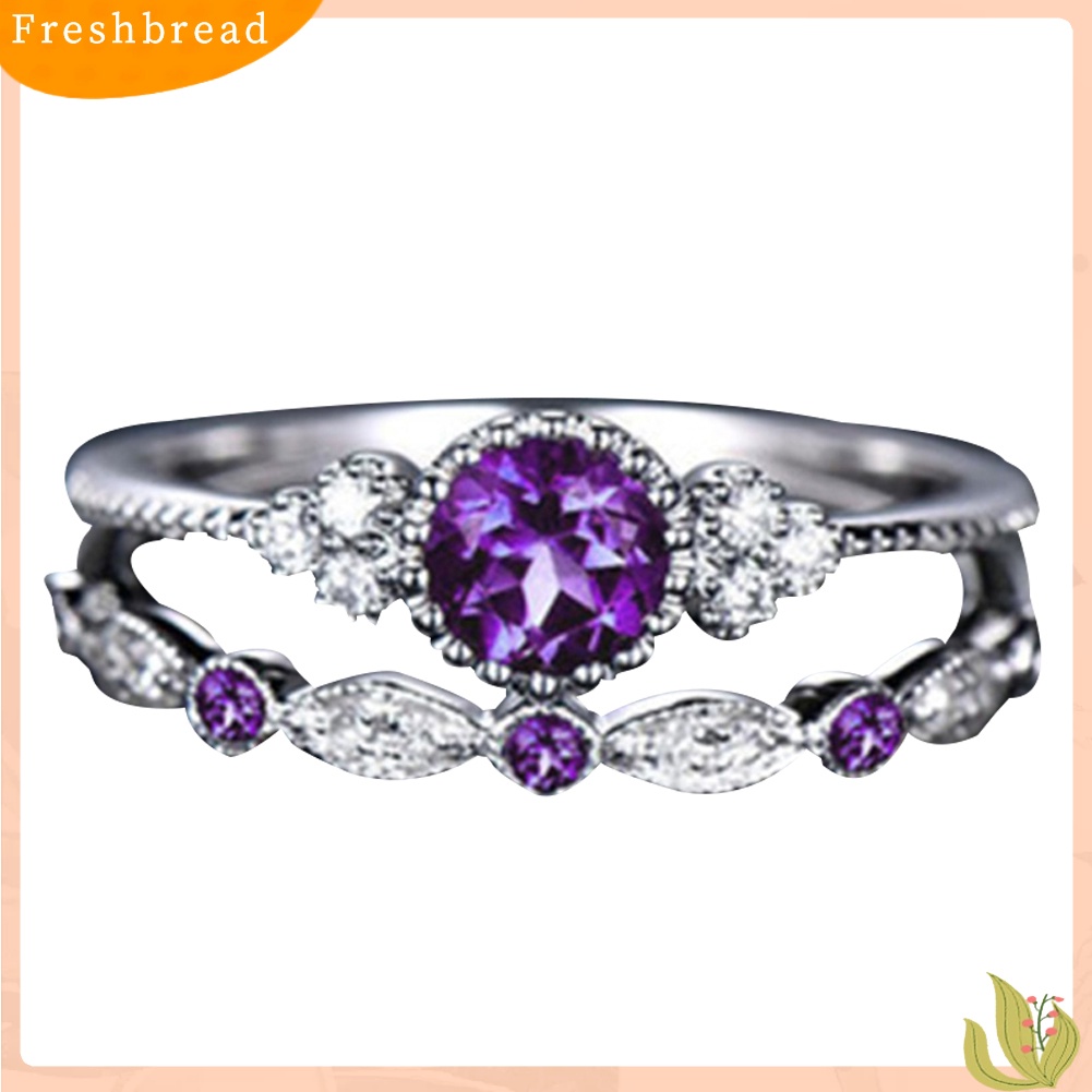 2pcs / Set Cincin Cubic Zirconia Bentuk Bulat Untuk Wanita