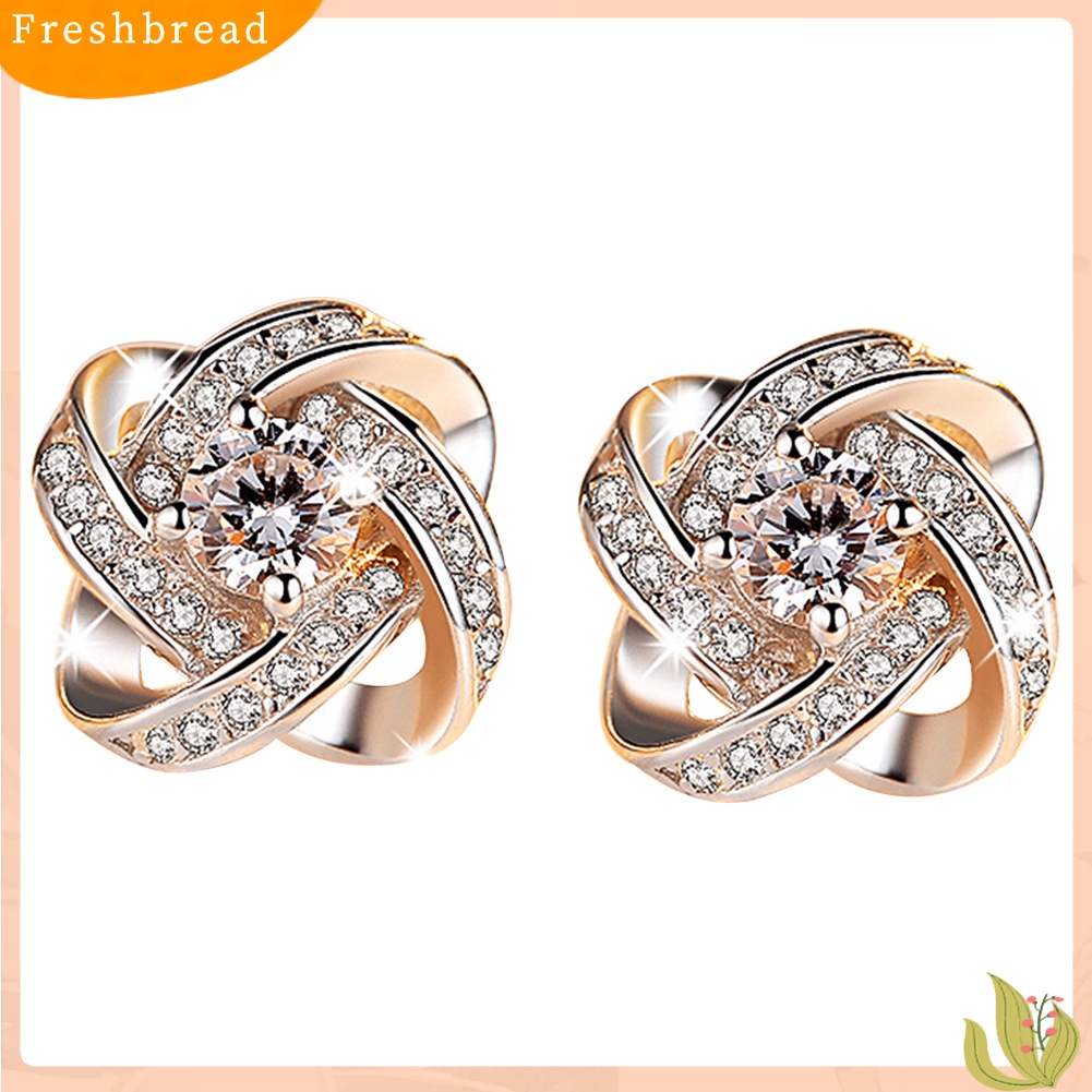 {In Stock} Fashion Perhiasan Wanita Perak Disepuh Telinga Stud Cubic Zirconia Berlian Imitasi Anting